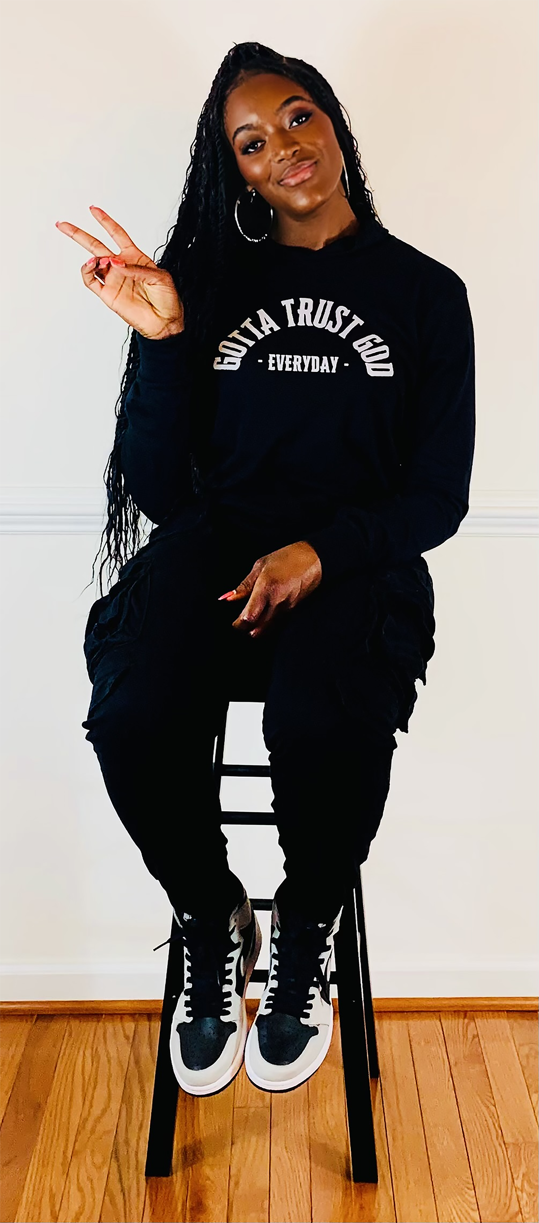 GOTTA TRUST GOD Everyday Unisex Hooded Long-Sleeve Tee BLACK